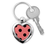 Polka Dots - Black on Coral Pink Key Chain (Heart)