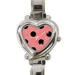 Polka Dots - Black on Coral Pink Heart Italian Charm Watch