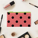 Polka Dots - Black on Coral Pink Canvas Cosmetic Bag (XS)