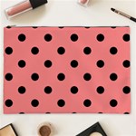 Polka Dots - Black on Coral Pink Cosmetic Bag (XXL)