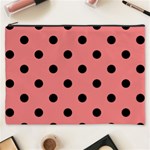 Polka Dots - Black on Coral Pink Cosmetic Bag (XXXL)