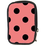 Polka Dots - Black on Coral Pink Compact Camera Leather Case