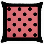 Polka Dots - Black on Coral Pink Throw Pillow Case (Black)