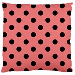 Polka Dots - Black on Coral Pink Large Flano Cushion Case (One Side)