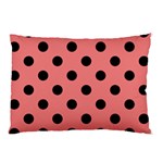 Polka Dots - Black on Coral Pink Pillow Case (One Side)