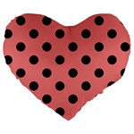 Polka Dots - Black on Coral Pink Large 19  Premium Heart Shape Cushion