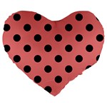 Polka Dots - Black on Coral Pink Large 19  Premium Flano Heart Shape Cushion