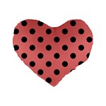 Polka Dots - Black on Coral Pink Standard 16  Premium Flano Heart Shape Cushion