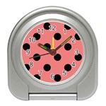 Polka Dots - Black on Coral Pink Desk Alarm Clock