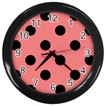 Polka Dots - Black on Coral Pink Wall Clock (Black)