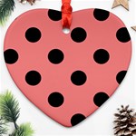 Polka Dots - Black on Coral Pink Heart Ornament (Two Sides)