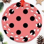 Polka Dots - Black on Coral Pink Round Filigree Ornament (Two Sides)