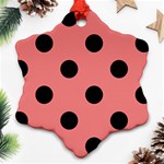 Polka Dots - Black on Coral Pink Snowflake Ornament (Two Sides)