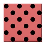 Polka Dots - Black on Coral Pink Tile Coaster