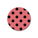 Polka Dots - Black on Coral Pink Rubber Coaster (Round)
