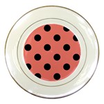 Polka Dots - Black on Coral Pink Porcelain Plate