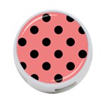 Polka Dots - Black on Coral Pink 4-Port USB Hub (One Side)
