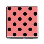 Polka Dots - Black on Coral Pink Memory Card Reader (Square)