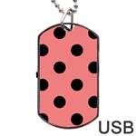 Polka Dots - Black on Coral Pink Dog Tag USB Flash (Two Sides)