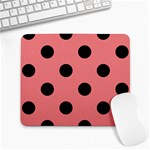 Polka Dots - Black on Coral Pink Large Mousepad