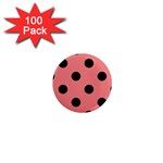 Polka Dots - Black on Coral Pink 1  Mini Magnet (100 pack)