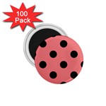 Polka Dots - Black on Coral Pink 1.75  Magnet (100 pack)