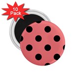 Polka Dots - Black on Coral Pink 2.25  Magnet (10 pack)