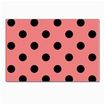 Polka Dots - Black on Coral Pink Postcard 4 x 6  (Pkg of 10)