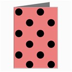 Polka Dots - Black on Coral Pink Greeting Card