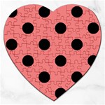 Polka Dots - Black on Coral Pink Jigsaw Puzzle (Heart)