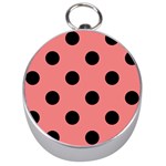 Polka Dots - Black on Coral Pink Silver Compass