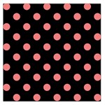 Polka Dots - Coral Pink on Black Large Satin Scarf (Square)