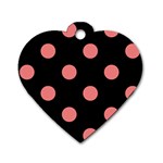 Polka Dots - Coral Pink on Black Dog Tag Heart (One Side)