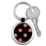 Polka Dots - Coral Pink on Black Key Chain (Round)