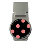 Polka Dots - Coral Pink on Black Money Clip (Round)