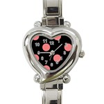 Polka Dots - Coral Pink on Black Heart Italian Charm Watch