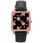 Polka Dots - Coral Pink on Black Rose Gold Leather Watch