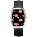 Polka Dots - Coral Pink on Black Barrel Style Metal Watch