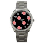 Polka Dots - Coral Pink on Black Sport Metal Watch