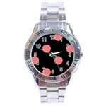 Polka Dots - Coral Pink on Black Stainless Steel Analogue Watch