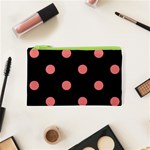 Polka Dots - Coral Pink on Black Canvas Cosmetic Bag (XS)