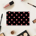 Polka Dots - Coral Pink on Black Cosmetic Bag (S)