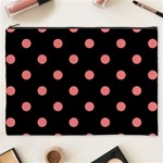 Polka Dots - Coral Pink on Black Cosmetic Bag (XXXL)