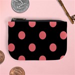 Polka Dots - Coral Pink on Black Mini Coin Purse