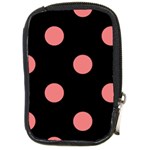 Polka Dots - Coral Pink on Black Compact Camera Leather Case