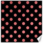Polka Dots - Coral Pink on Black Canvas 20  x 20 