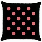 Polka Dots - Coral Pink on Black Throw Pillow Case (Black)