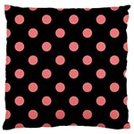 Polka Dots - Coral Pink on Black Large Cushion Case (One Side)