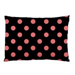 Polka Dots - Coral Pink on Black Pillow Case (Two Sides)
