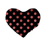 Polka Dots - Coral Pink on Black Standard 16  Premium Flano Heart Shape Cushion
